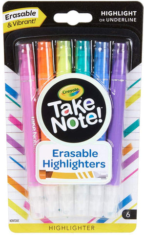 58-6504 CRAYOLA Take Note Chisel Tip Erasable Highlighters, 6- Count, Assorted 071662065041