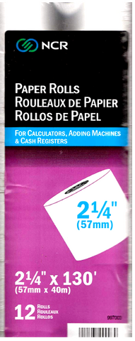 NCR Receipt Paper Roll for Adding Machine 2 1/4” X 130’ (Qty 1 of 12 Rolls from 997003)