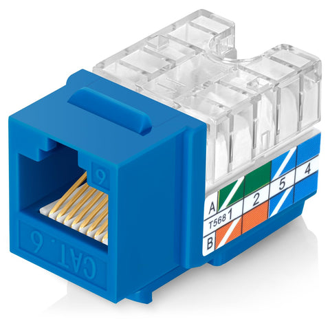 Everest 90° Angled RJ45 Cat6 Keystone Jacks, Blue