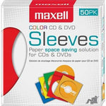 Maxell CD & DVD Paper Storage Envelope Sleeves with Clear Plastic Windows Multi-Color 50 Pack (190134)