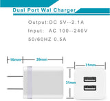 US052100-2U DENWAN 3ft+6ft+10ft Long Charging Cable and Dual USB Wall Plug Charger Block Cube Phone Charger (Pack of 5) X0022ZVWDB