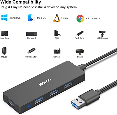 B07ZYRW5YK Benfei USB 3.0 Hub 4-Port Compatible with Mac, Surface