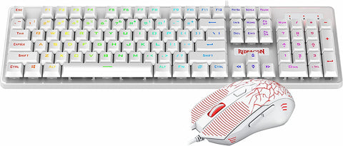 S107-W Redragon RGB Mechancial Gaming Keyboard & Mouse, 3200 DPI Wired 489517350881