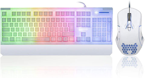 K01WH Kolmax White Gaming Keyboard and Mouse Combo, Rainbow LED Backlit 6956766956812